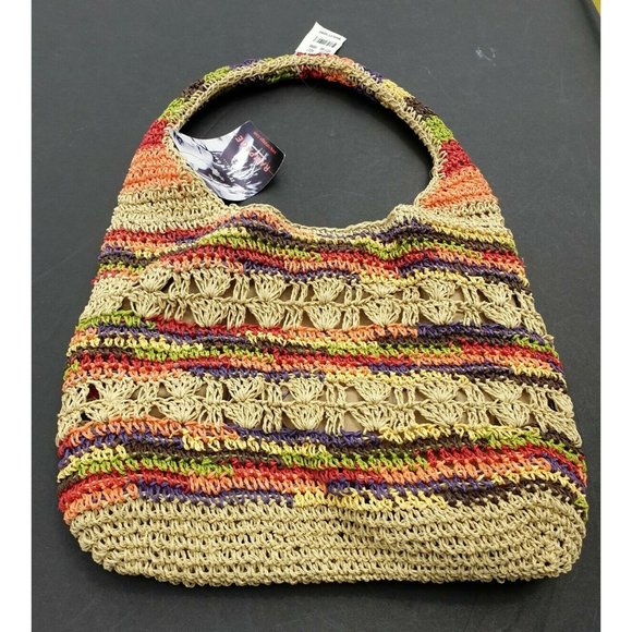 Rampage Raffia Straw Purse Multicolor Hobo Bag Tote Handbag - Picture 6 of 7